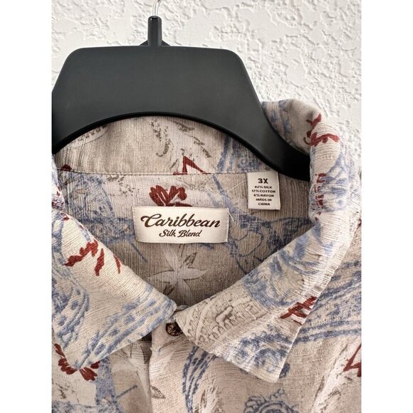 Caribbean Silk Blend Men's 3X Hibiscus Nassau Paisley Shirt Button Up S/Sleeve‎ - Picture 5 of 11